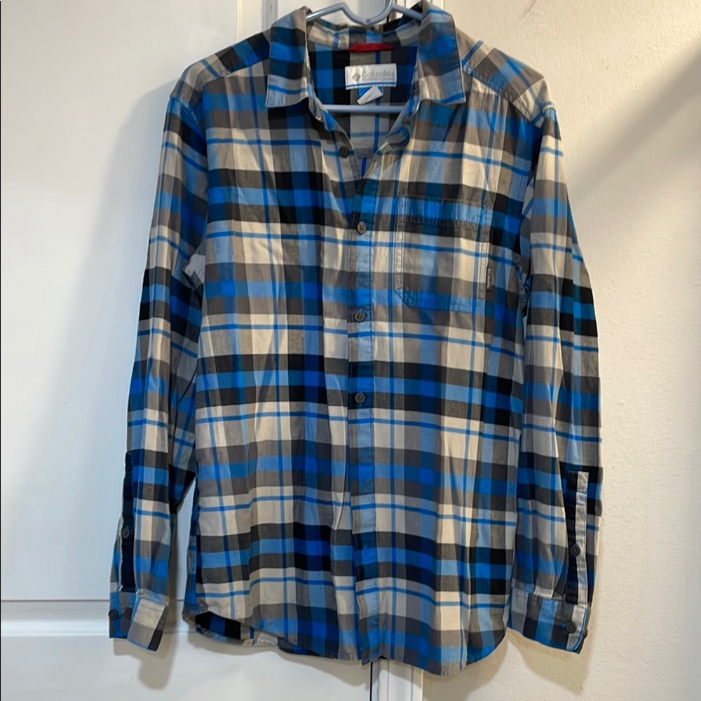 Blue and Gray Plaid Men's Shirt